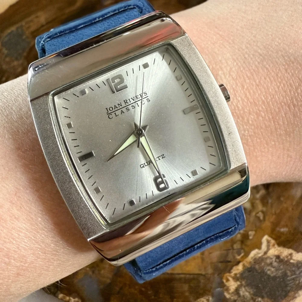 Joan Rivers Blue Suede Strap Watch with Silver-Tone Case